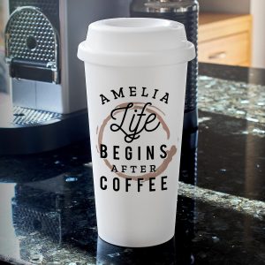 Personalised 'Life Begins After Coffee' Travel Mug