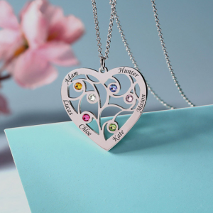 Family Tree Heart Birthstone Personalised Necklace