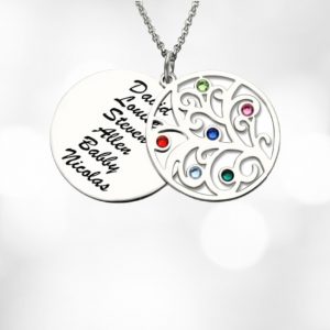 Family Tree Name Necklace with Birthstones